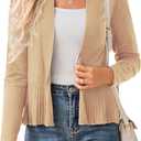 Womens Casual Lightweight Long Sleeve Cardigan Soft Drape Open Front Fall Dusters Light Brown M