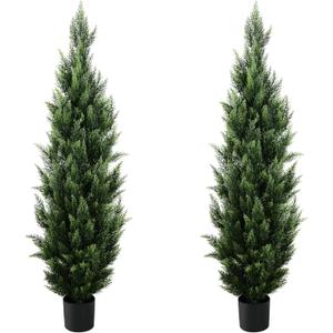 5FT Artificial Topiary Tree Beautiful Realistic Faux Cedar Pines Christmas Trees UV Rated Fake Shrubs for Front Porch Faux Plants Indoor and Outdoor Decor (2 Pack)