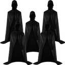 Janmercy 5 Pcs Halloween Black Adult Cloak with Hood Unisex Hooded Cloak Cape Robe for Women Men Cosplay Costume Party (Monolayer,Black), 140cm