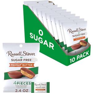 RUSSELL STOVER Sugar Free Peanut Butter Chocolate Candy, 2.4 oz. bag (Pack of 10)