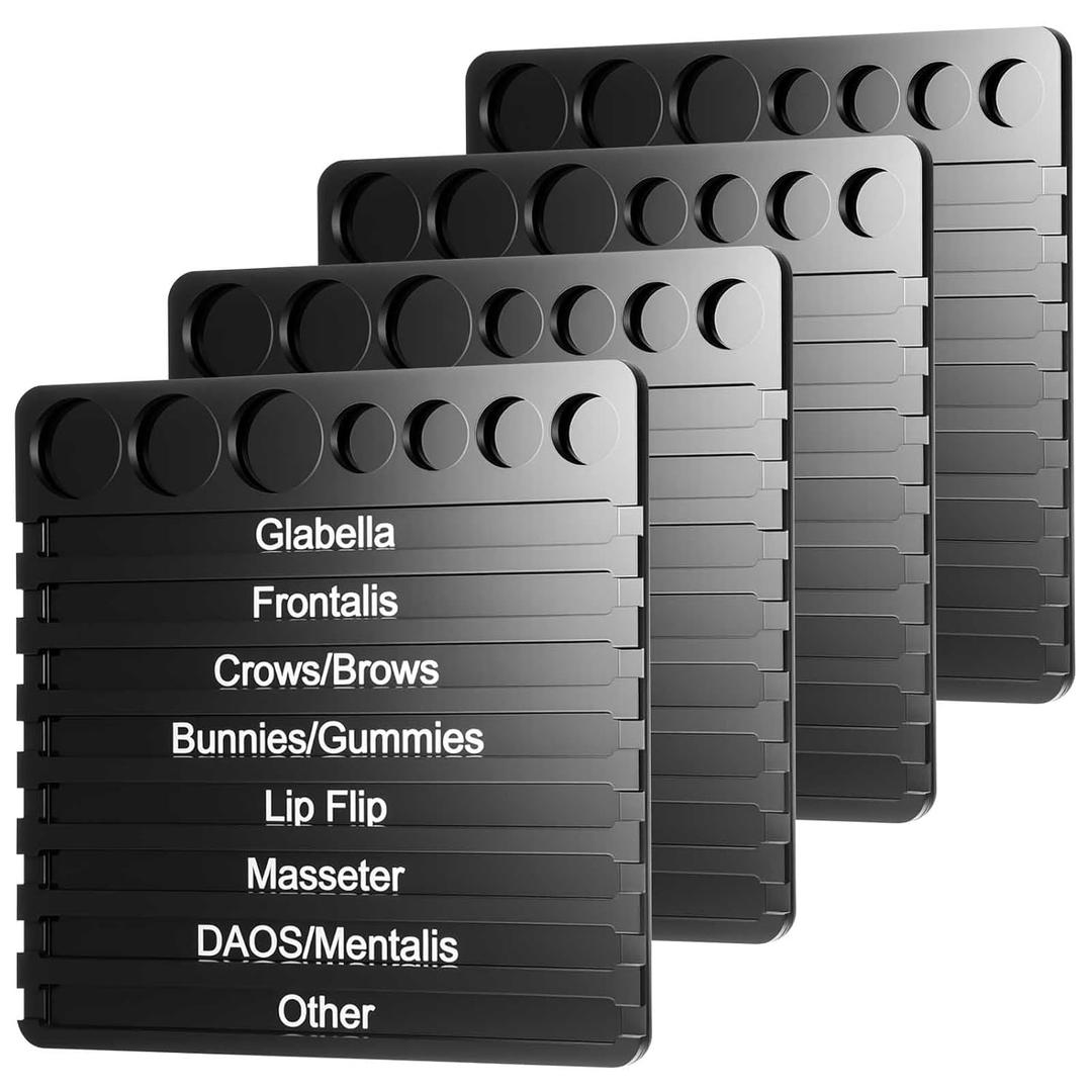 Chunful 4 Pcs Aesthetic Practitioner Syringe Tray with 8 Slots Label Vial Holder Tray Combination for Aestheticians and Nurses Syringe Storage Organizer (Black)