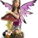 Aint It Nice Fairy Figurine Purple with Clear Wings and Patterned Socks Enjoying Nature Surrounded by Flowers Collectible Fairy Statue Fantasy Dcor Sculpture, 4.5(L) X 2(W) X 4.5(H) Inches