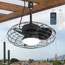 ZMISHIBO Outdoor Ceiling Fans with Light for Patios,Waterproof Gazebo Fan with Remote Control Smart App,3CCT Dimmable,Plug in Caged Ceiling Fan with Pull Chain for Porch Pergola,Black