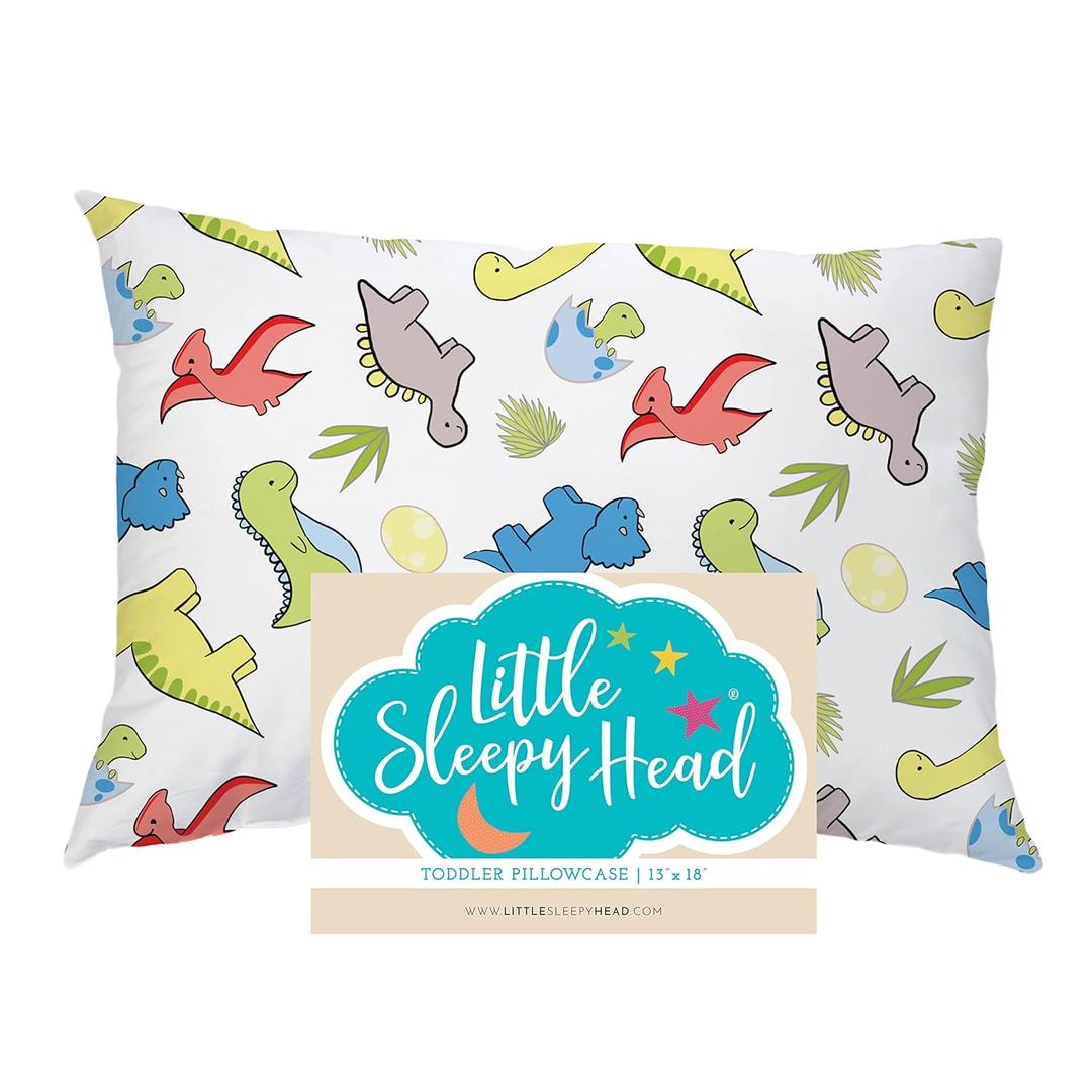 Little Sleepy Head Toddler Pillowcase, 100% Cotton & Hypoallergenic Pillow Case for Toddler Pillow, Snug Fit Envelope Pillowcase, 13x18 Pillowcase, Pilllow Sold Separately (Dinosaurs - White)