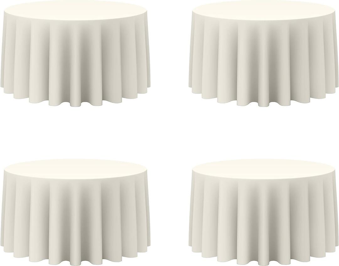 BRILLMAX 4 Pack Ivory Round Tablecloths 120 Inch for 60 Tables - 150 GSM Polyester Fabric, Floor Length Drop, Water, Stain & Wrinkle Resistant Cloth Cover for Wedding Reception Banquet Dining