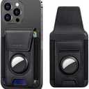 nuoku Magnetic Phone Wallet, Compatible with Magsafe Wallet for Airtag Holder, Max Fits 6 Cards, Black Leather, Wallet Case, iPhone 15/14/13/12 Series (Not 13 Mini/12 Mini)