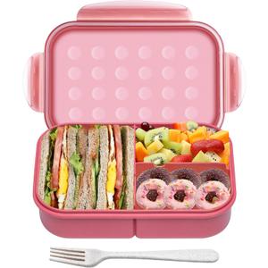 Itopor Wheat Straw Bento Box for Adults & Kids, Leakproof 3-Compartment Lunch Box with Fork, BPA-Free Reusable Meal Prep Container, Microwave & Dishwasher Safe, 5.5 Cup, Dusty Rose