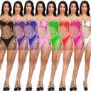 Women Fishnet Lingerie Babydoll Halter Stretch Chemise Bodysuit One Size Mini Dress