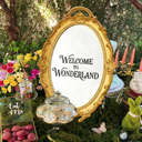 Threehoney Wonderland Tea Party Decoration Vintage Oval Mirror 15.4 x 9.4 Inch Golden Mirror for Tea Party Decoration Birthday Baby Shower Women Wedding Dinner Supplies(Welcome to Wonderland)