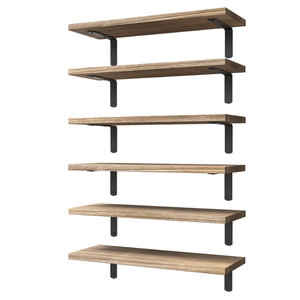 WOPITUES Wood Floating Shelves Set of 6, Shelves for Wall Decor, Farmhouse Shelf for Bedroom, Bathroom Storage Shelves, Book Shelves for Living Room  Rustic Brown