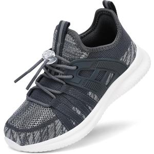 Boys Girls Sneakers Lightweight Kids Tennis Shoes Breathable Running Shoes Comfortable Toddler/Little Kid/Big Kid (Grey), 1.5 Big Kid