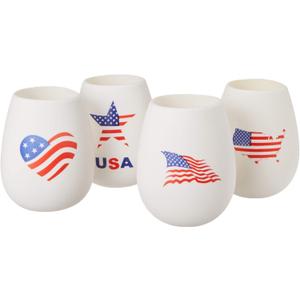 USA Flag Glasses - 100% Silicone 12 oz - Set of 4 - Cups Only (Americana)