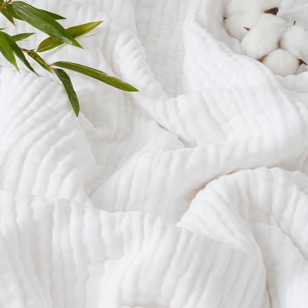 PHF Cooling Muslin King Blanket for Hot Sleepers, 60% Rayon Derived from Bamboo, 40% Cotton for Summer, 4-Layer Breathable Gauze Blanket for Bed Couch, 108"x90", White