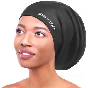 Extra Large Silicone Swim Cap for Long Hair and Protective StylesWaterproof Swimming Cap for Men and Women with Dreadlocks, Weaves, Extensions, Braids, Curls, and AfrosKeep Hair Dry (Black)