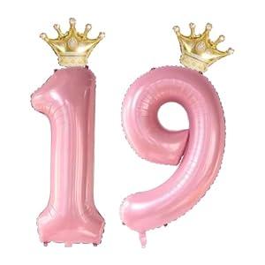 19 Number Balloon Blue 40 inch Big Foil Crown Helium 19th Balloons for 19 Year Old Boy Girl Birthday Party Decorations Wedding Anniversary Events Supplies
