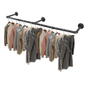 Livabber Industrial Pipe Clothes Rack, Heavy Duty Detachable Iron Garment Rack Wall Mounted, Rustic Saving Space Clothes Bar Multi-Purpose Hanging Rod for Bedroom, Closet, Black (50 Inch)
