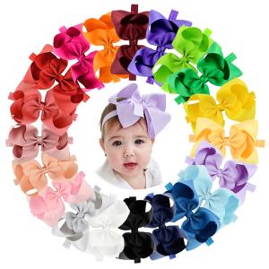 Jollybows 20pcs Baby Girls Grosgrain Ribbon Hair Bows Headbands 6" Elastic Hair Band Hair Accessories for Infants Newborn (Multicoloured 6 Bows Elastic Headband)