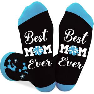 2 x Best Mom Ever Mothers Day Birthday Christmas Mom Gifts for Women Ball Game Dance Cheerleading Sports Themed Socks (Black)