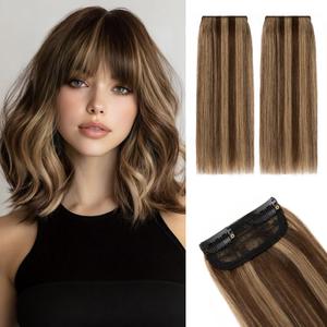 Rich Choices Short Clip in Hair Extensions Real Human Hair - 2PCS Remy Mini Clip ins Hairpiece for Women - Hairs Extensions for Thin Hairs 8 Inch #4P27 Medium Brown&Dark Blonde