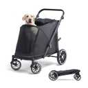 Dog Stroller for Large Dogs, 100 Lbs Capacity Heavy Duty Extra Large Pet Stroller for Medium Dogs, All Terrain Dog Wagon Cart with 12" PU Wheels, Shock Absorption, Adjustable Handle, Black