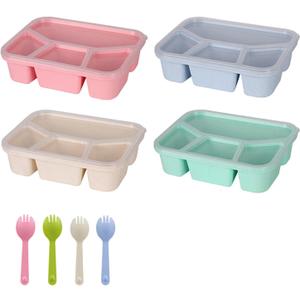 Bento Box Adult Lunch Box 4 Pack Lunch Containers 4-Compartment Reusable Food Storage Snack Containers Dishwasher Safe Stackable for Work & Travel
