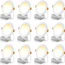 12 Pack 6 Inch 5CCT Ultra-Thin LED Recessed Ceiling Light with Junction Box, 2700K/3000K/3500K/4000K/5000K Selectable, 1050LM Brightness, Dimmable Canless Wafer Downlight, 12WEqv110W, ETL&FCC