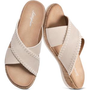 Littleplum Sandals For Women Slip On Arch Support Slides Comfortable Flat Sandals Summer Breathable Adjustable Orthotic Walking Shoes for Beach,Travel, 41