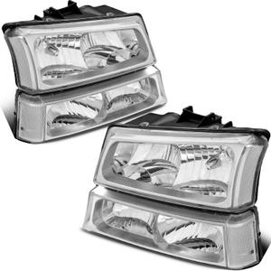 MOSTPLUS Headlight Assembly Compatible with 2003-2006 Chevy Silverado/Avalanche 1500/2500 Front Lamp with Chrome Housing/Clear Lens/Clear Reflector