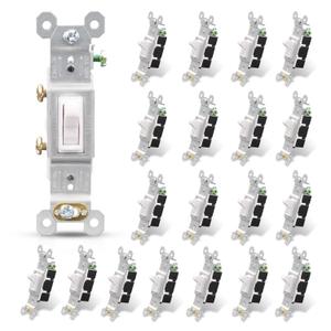 ELEGRP Single Pole Toggle Light Switch, 15 Amp, 120 Volt, Toggle Framed AC Quiet Switch, In Wall On/Off Switch Replacement, Self-Grounding, Residential and Commercial Grade, UL (20 Pack, Glossy White) (Without Wall Plate)