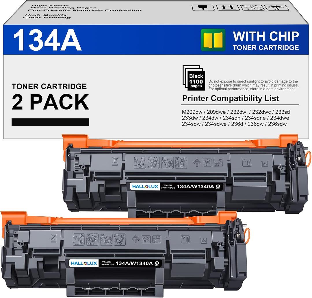 134A Black Toner Cartridge Replacement for HP 134A 134X W1340A W1340X Black Toner Cartridge Use with HP LaserJet 209dw MFP M234dw M234sdw M234sdn Printer Toner(2 Pack 134A with chip)