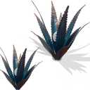 2 PCS Metal Agave Sculpture Decoration, Vintage Country Hand-Painted Sculpture DIY Metal Agave Plant, Home Garden Courtyard Lawn Outdoor Decoration (Serrated Blue)