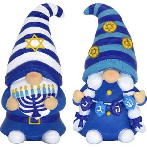 CRCZK Hanukkah Gnomes Decor, Set of 2 Hanukkah Gnome Resin Decorations with Menorah, Happy Hanukkah Gift Decorations - Jewish Gifts, Jweish Chanukah Holiday Party Decor