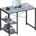 Pamray 32 Inch Small Computer Desk with Shelves, Home Office Desk with Headphone Hook for Bedroom, Study Writing PC Table for Small Spaces, Grey