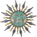 HOBYLUBY Metal Wall Art Decor, 25'' Large Wall Art Hanging Decor & Wall Sculpture, Sun Wall Decor for Patio, Fence, Garden, Home Decor(Cyan)