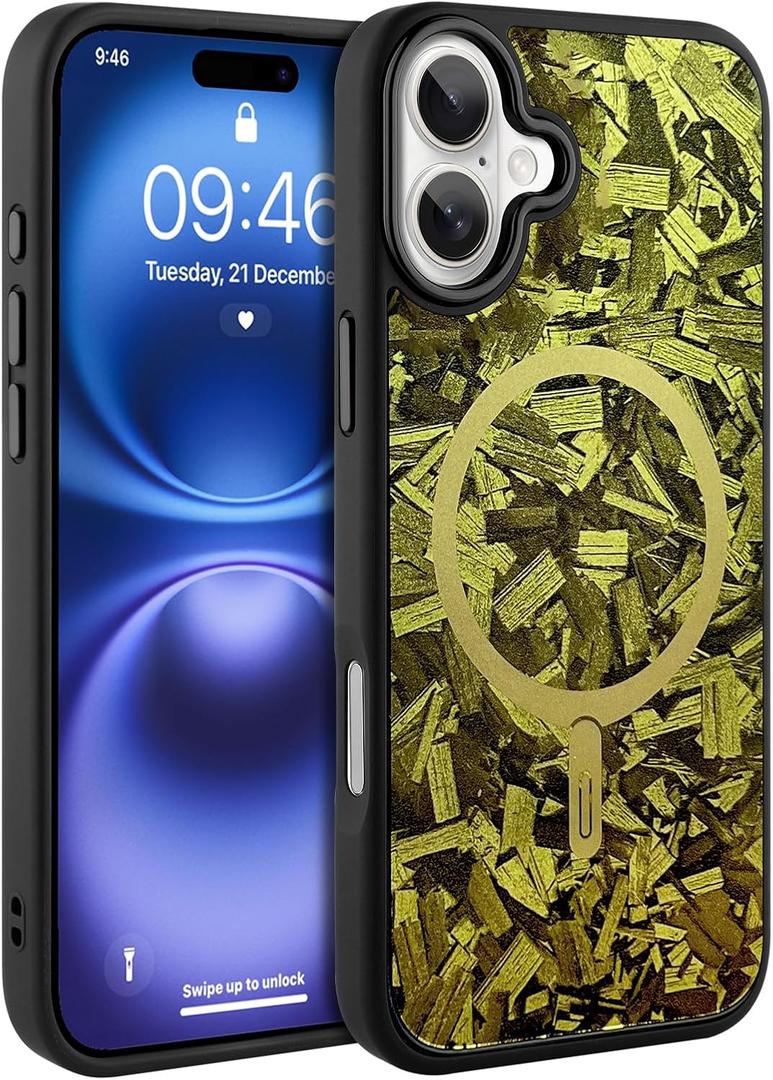 AIGOMARA Magnetic for iPhone 16 Case, Compatible with Magsafe, Glossy Slim Hard PC Back Soft TPU Bumper Protective Shockproof Phone Case, Gold