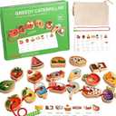 2025 New Upgrade Wooden Greedy Caterpillar Rope Toy,Threading Toys, 2.5in Fruit & Vegetable Toys with Rope, Montessori Fine Motor Skills Farm, Bag for 3+ Year