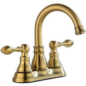 Two Handle Bathroom Sink Faucet 3 Hole with Overflow Pop up Drain, 360 Swivel Spout 4 Inch Centerset Lavatory Faucet Without Water Supply Lines,Brushed Gold,F-4501-CS