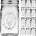 Mason Jars 32 oz Wide Mouth - 12 Pack Quart Glass Mason Jars with Airtight Lids and Bands for Canning, Pickling, Food Storage, Fermenting, Leak Proof, Reusable
