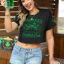 Women's St Patricks Day Irish Shamrocks Cocktail Club Crewneck Short Sleeve Crop Top Funny Holiday Shirt (XL, Black)