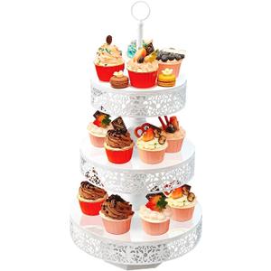 White Cupcake Stand - Tiered Dessert Table Display Set 3 Tier Metal White Serving Tray Round Cake Stand Holder for Wedding Tea Party Baby Shower Birthday Christmas Decor