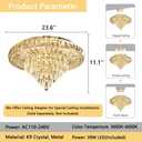 YLKP Modern LED Chandelier Crystal Ceiling Light Fixture 40W Dimmable Gold Chandeliers with Remote for Dining Room Living Room Bedroom Entryway