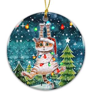 8 x Funny Cat Ornament 2025 Ceramic Holiday Decoration with Santa Hat Cat Tangled in Lights  Cute Pet Lover Gift  Rustic Farmhouse Xmas Tree Dcor