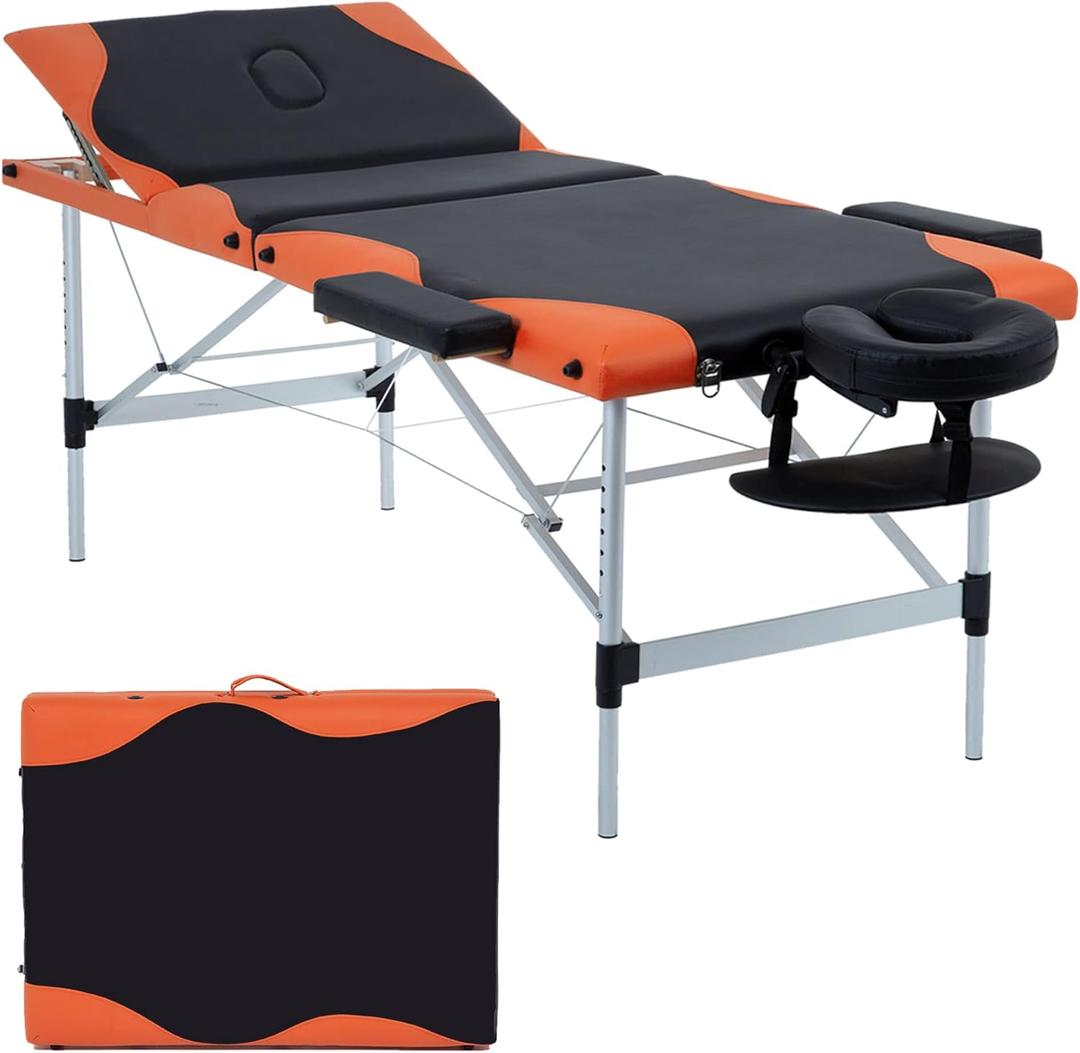 BestMassage Aluminium Massage Bed Portable Massage Table 28 inche Wide Lash Bed Heigh Adjustable 3 Folding Spa Table with Non-Woven Bag for Spa Footmassage Facial CareSpa Tattoo (3 Fold 28"wide)