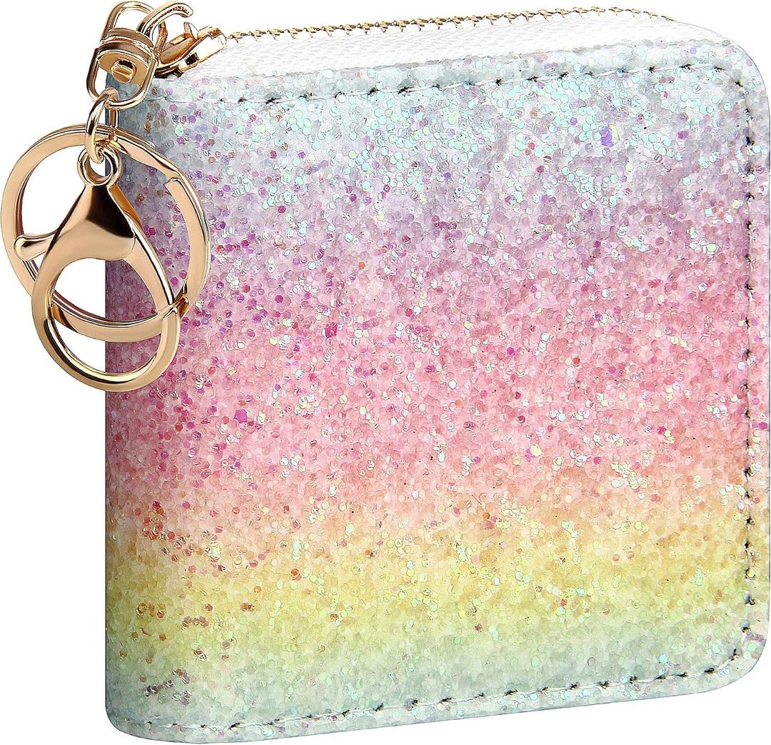 GEEAD Small Glitter Wallet for Women Girls Mini Coin Purse Pouches with Key Ring