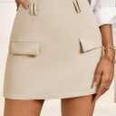 2 x Cicy Bell Mini Skirts for Women High-Waisted Zip Up Casual A-Line Spandex Womens Office Work Wear Faux Pocket (Beige)