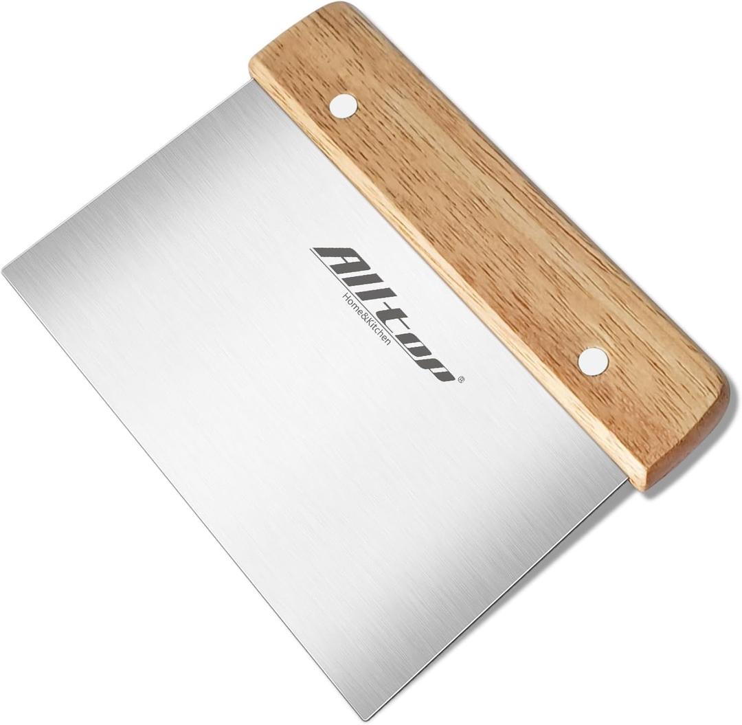 ALLTOP Dough Cutter  Premium Stainless Steel Food Scraper for Bread and Pastry  Bench Scraper with Ergonomic Wooden Handle  Multipurpose Kitchen Tool