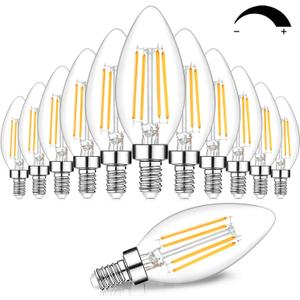 12-Pack Dimmable E12 LED Candelabra Bulbs 60W Equivalent, 2700K Soft Warm White, 600 Lumens B11 Candle Base 6W C35 LED Filament Vintage Light Bulbs, Clear Glass for Chandelier Ceiling Fan High CRI 90+