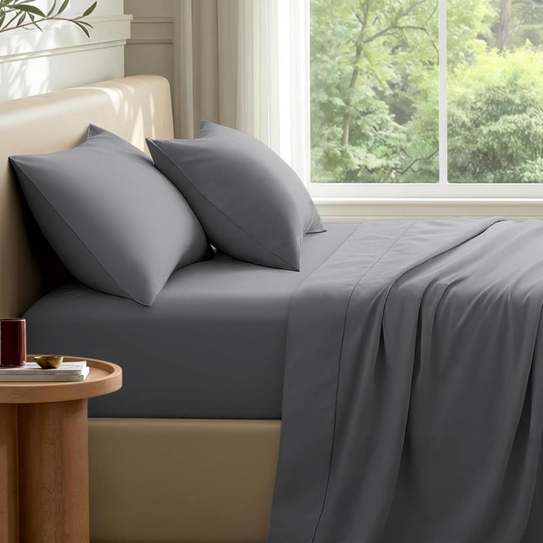 Bare Home Twin Sheet Set - Hotel Luxury - Deep Pockets - Double Brushed Microfiber for Softness - Easy Fit - 3 Piece Set - Bed Sheets with Envelope Pillowcases (Twin, Grey)