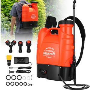 VIVOSUN 4 Gallon Battery Powered Backpack Sprayer Electric Pump Sprayer with Four Nozzles for Garden Lawn, Orange