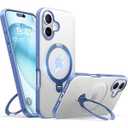 TORRAS 360° Spin Magnetic Stand for iPhone 16 Case 6.1 inch, Compatible with Magsafe, 12FT Military Grade Protection, Shockproof Slim Case for iPhone 16 Phone Case with Kickstand & Ring Holder, Blue